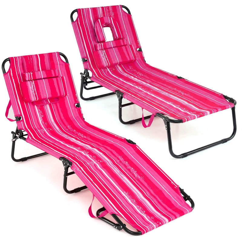 Set of 2 Folding Face Down Tanning Chair with Face Hole 3 Removable Pillows by DirectDeals