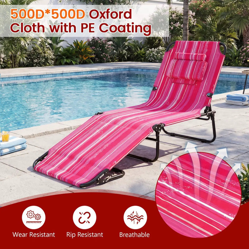 Set of 2 Folding Face Down Tanning Chair with Face Hole 3 Removable Pillows by DirectDeals