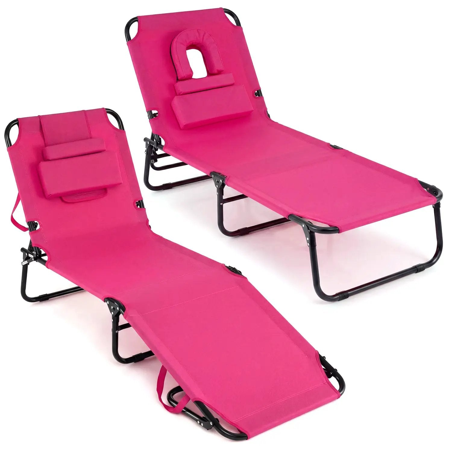 Set of 2 Folding Face Down Tanning Chair with Face Hole 3 Removable Pillows by DirectDeals