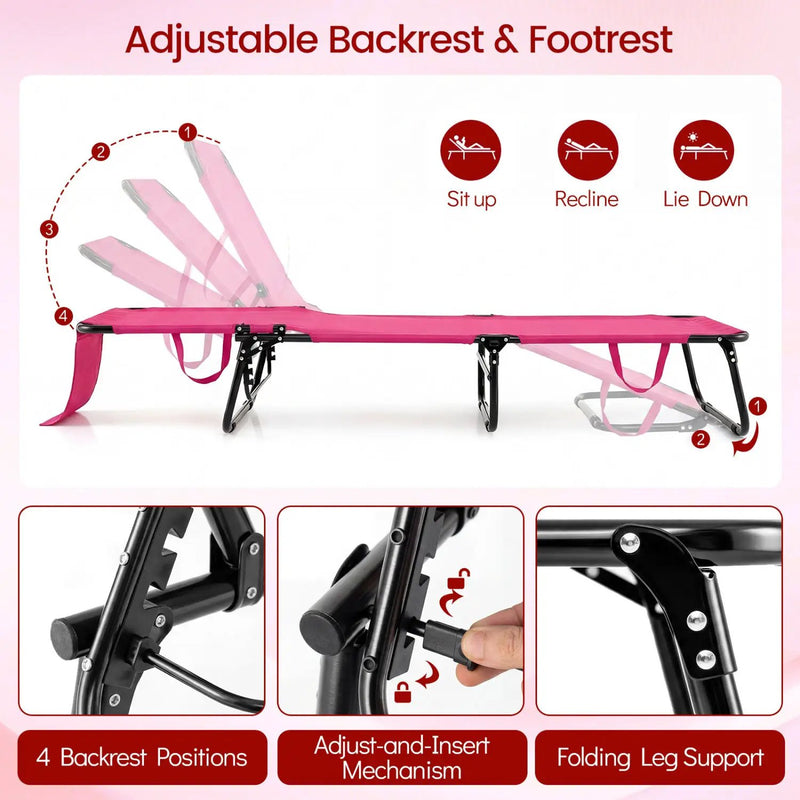 Set of 2 Folding Face Down Tanning Chair with Face Hole 3 Removable Pillows by DirectDeals