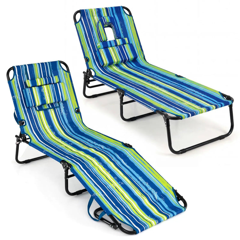 Set of 2 Folding Face Down Tanning Chair with Face Hole 3 Removable Pillows by DirectDeals