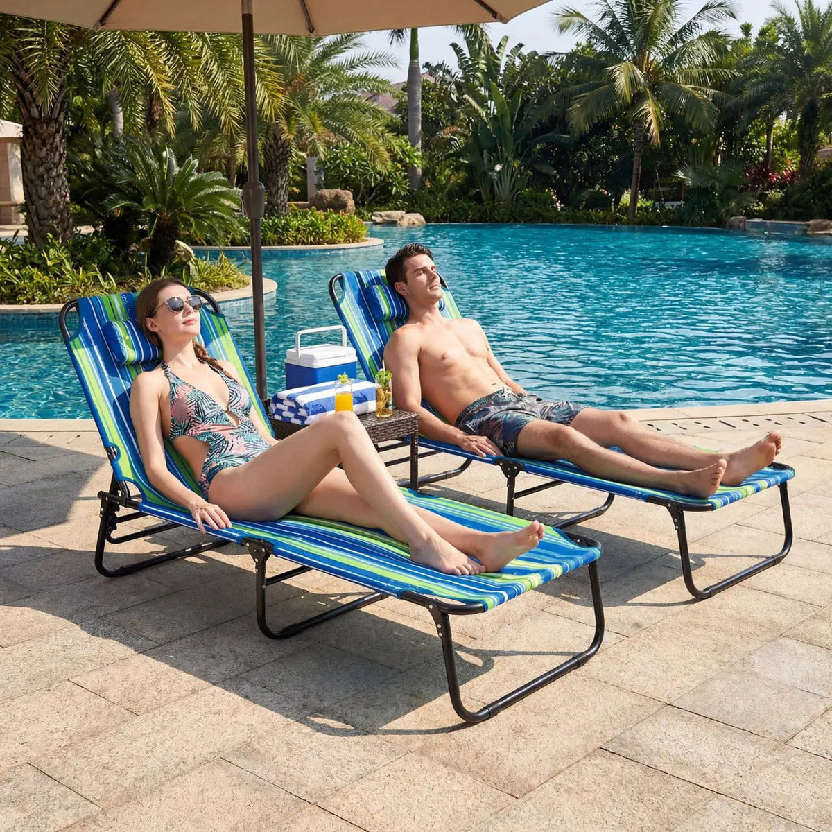 Set of 2 Folding Face Down Tanning Chair with Face Hole 3 Removable Pillows by DirectDeals