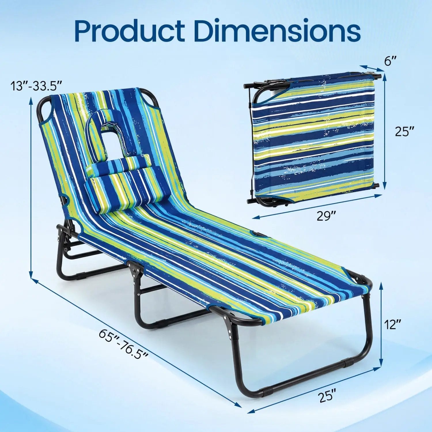 Set of 2 Folding Face Down Tanning Chair with Face Hole 3 Removable Pillows by DirectDeals