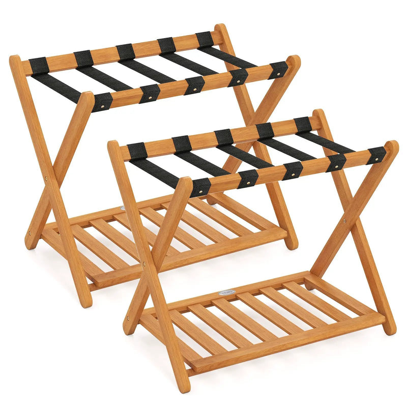 Set of 2 Folding Luggage Racks with 5 Nylon Straps and Slatted Storage Shelf by DirectDeals