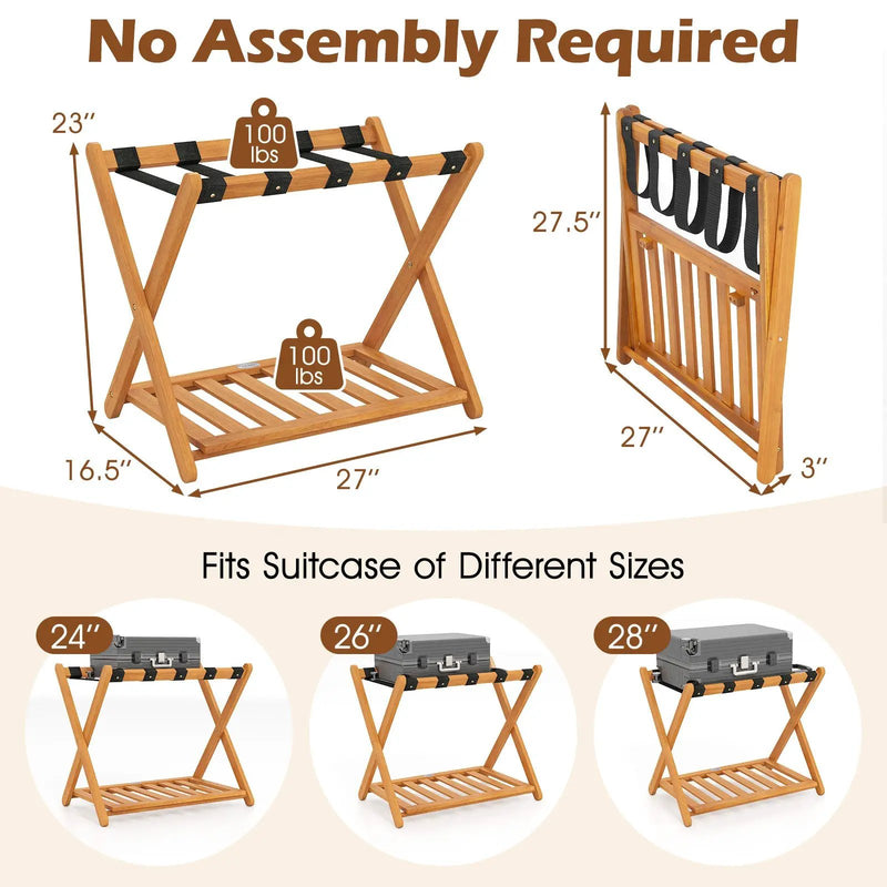 Set of 2 Folding Luggage Racks with 5 Nylon Straps and Slatted Storage Shelf by DirectDeals
