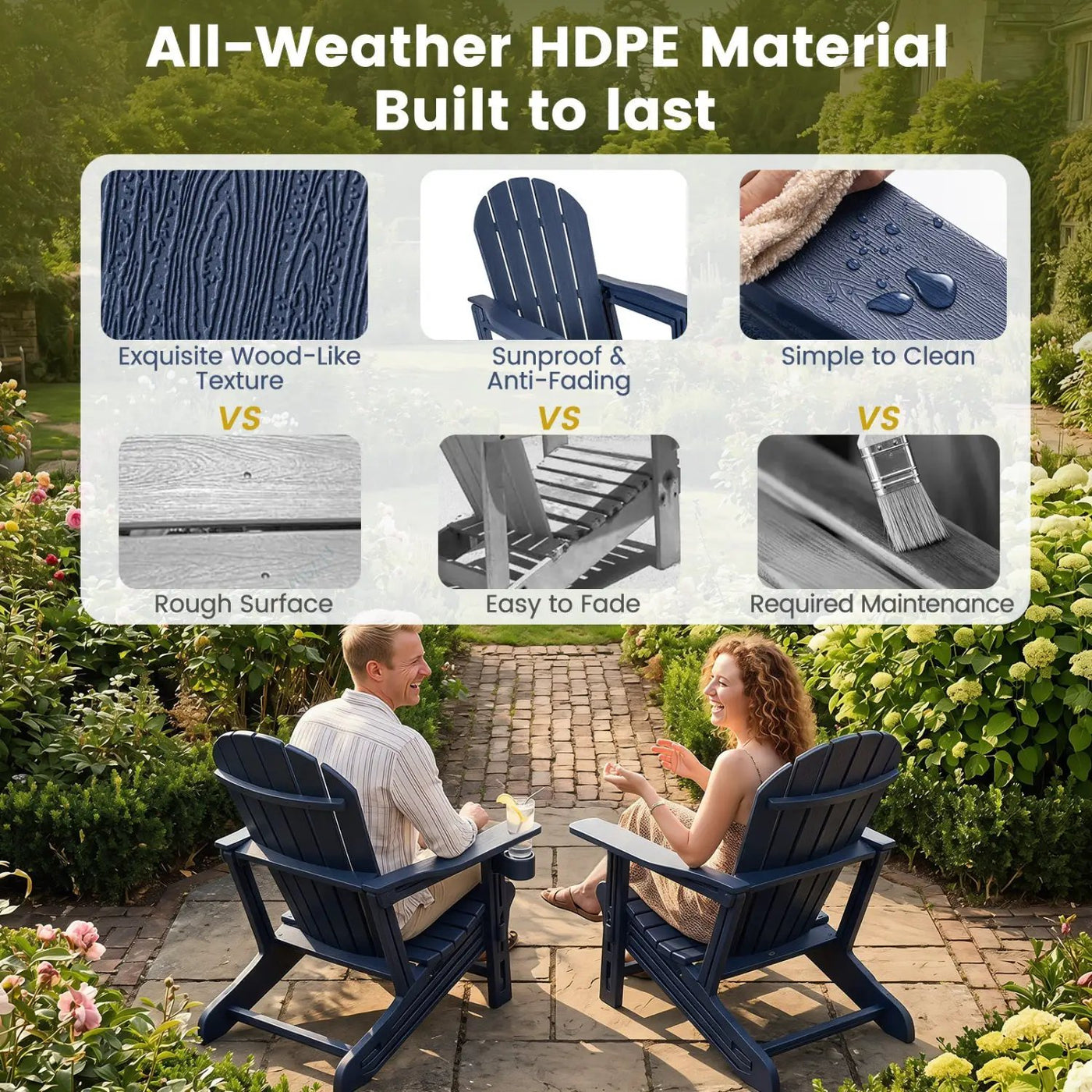 HDPE Adirondack Chairs Set of 2 with Cup Holders by DirectDeals
