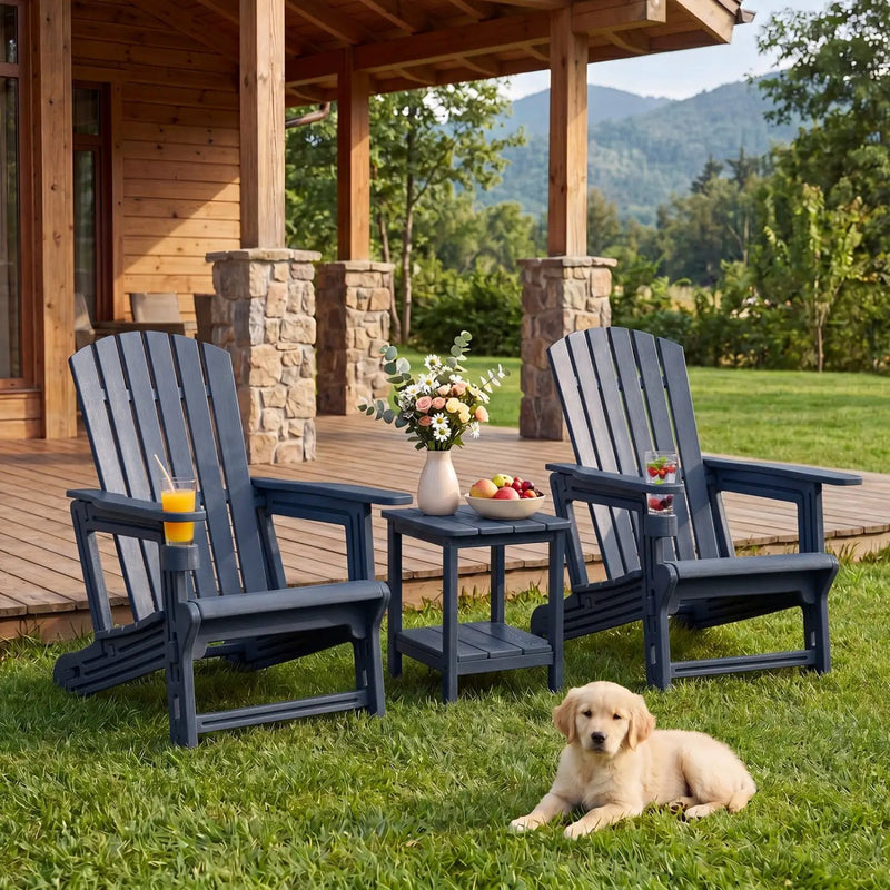 Adirondack Chairs Set of 2 HDPE with Cup Holders by DirectDeals
