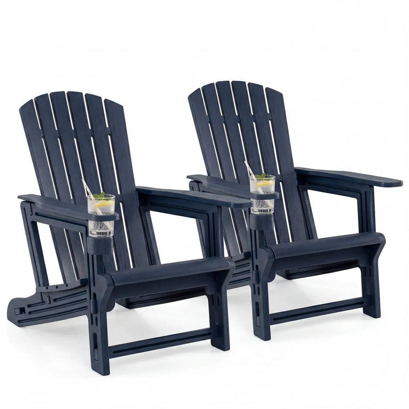 Adirondack Chairs Set of 2 HDPE with Cup Holders by DirectDeals