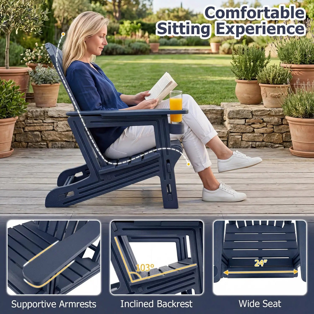 Adirondack Chairs Set of 2 HDPE with Cup Holders by DirectDeals