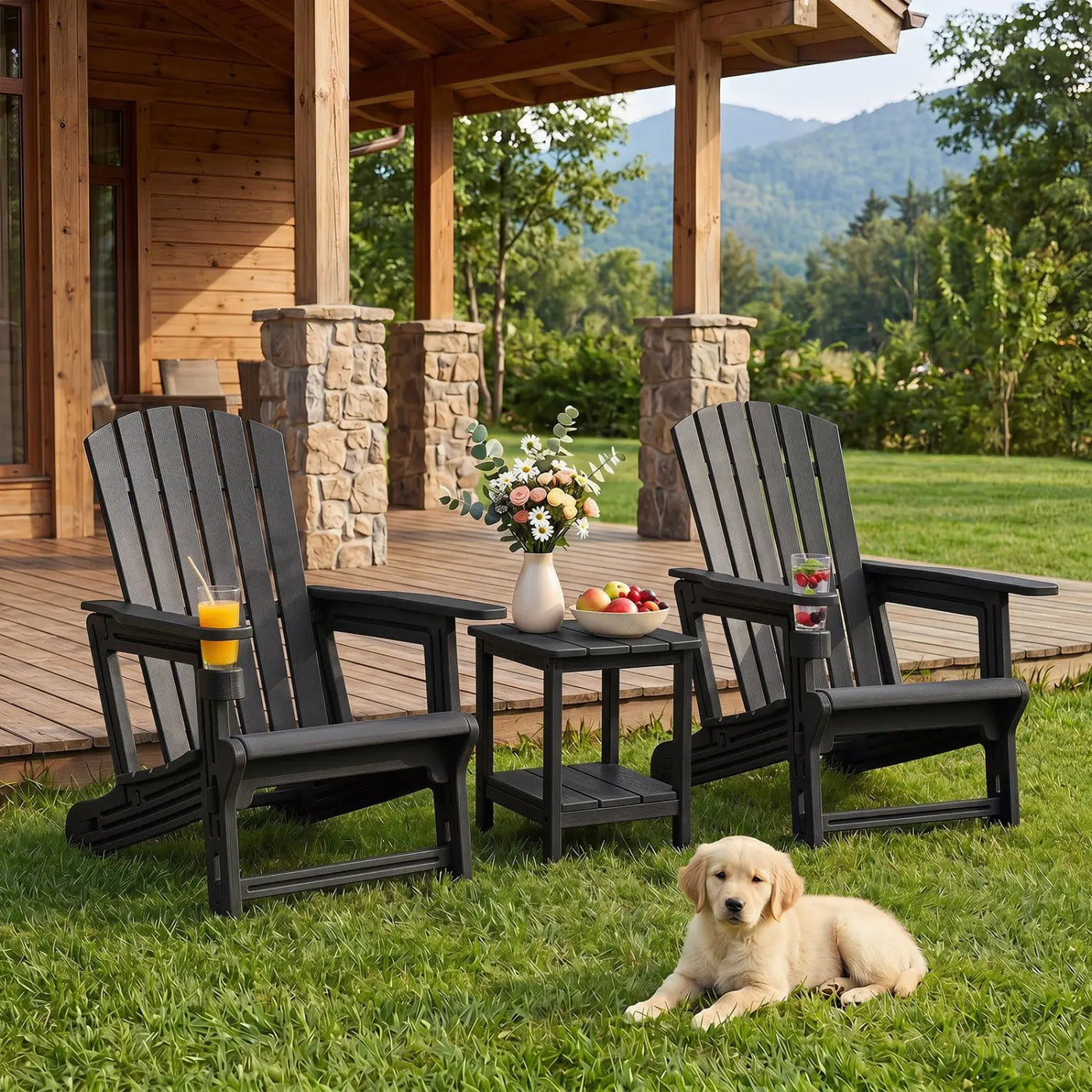 Adirondack Chairs Set of 2 HDPE with Cup Holders by DirectDeals