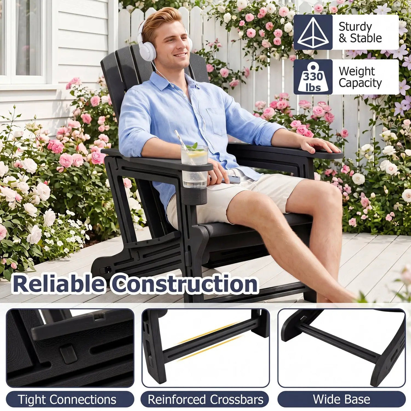 Adirondack Chairs Set of 2 HDPE with Cup Holders by DirectDeals