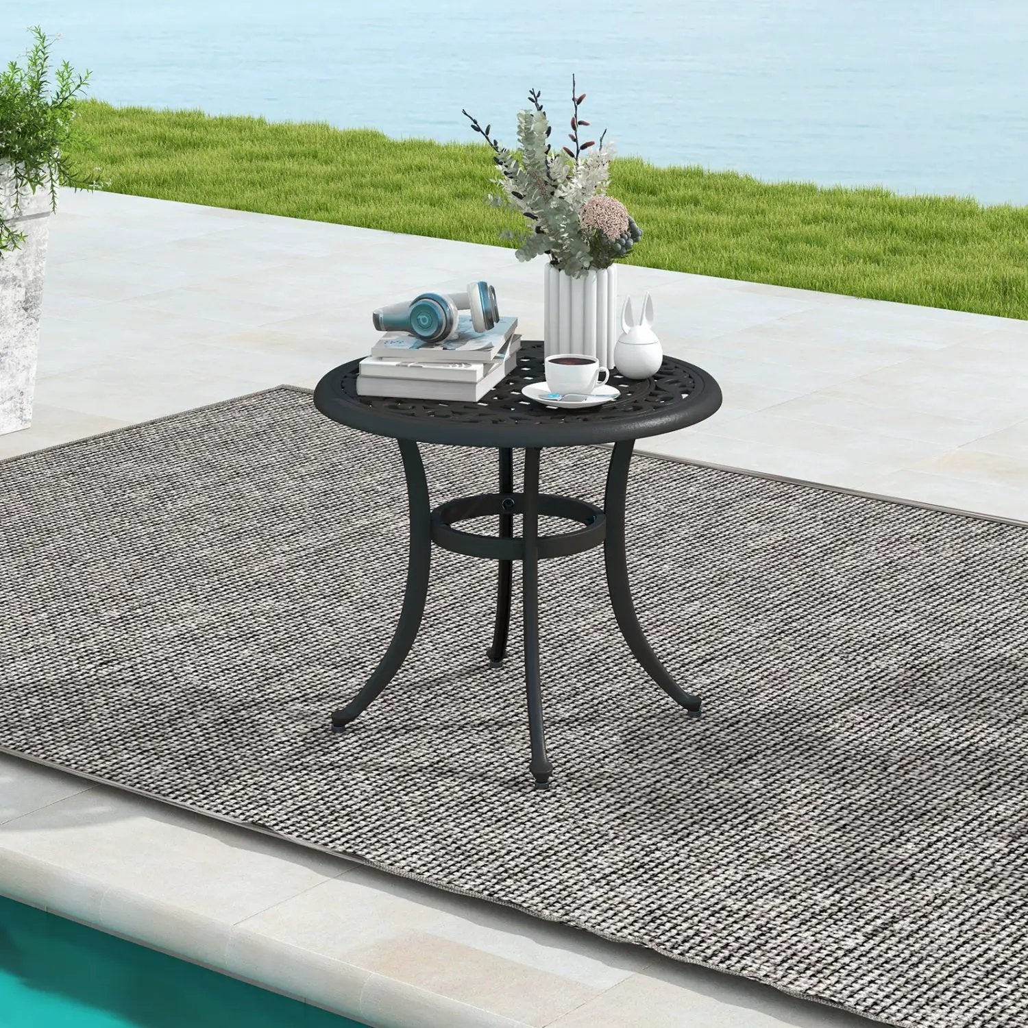 Aluminum Patio Side Tables Set of 2 with Adjustable Feet by DirectDeals