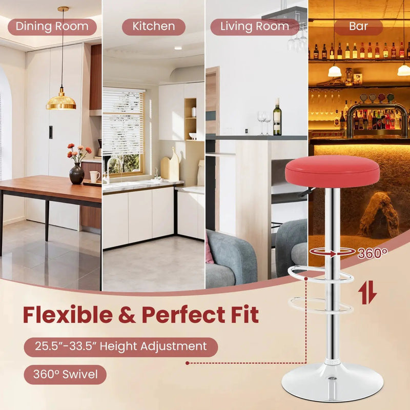 Height Adjustable Swivel Bar Stool Set of 2 - Red by DirectDeals