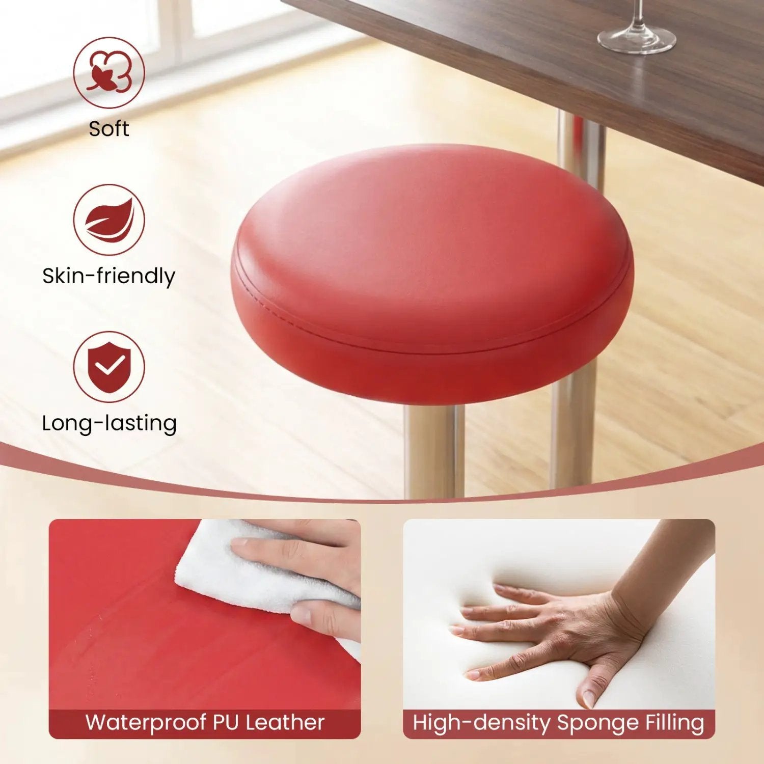 Height Adjustable Swivel Bar Stool Set of 2 - Red by DirectDeals