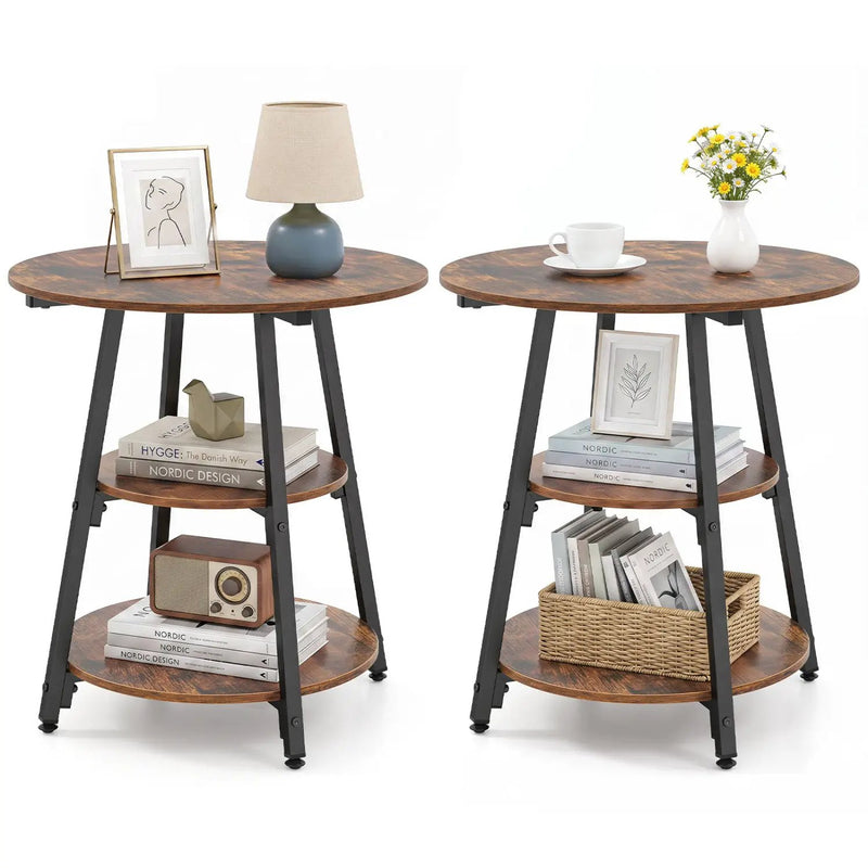 Industrial Side Tables Set of 2 with 3-Tier Shelves by DirectDeals