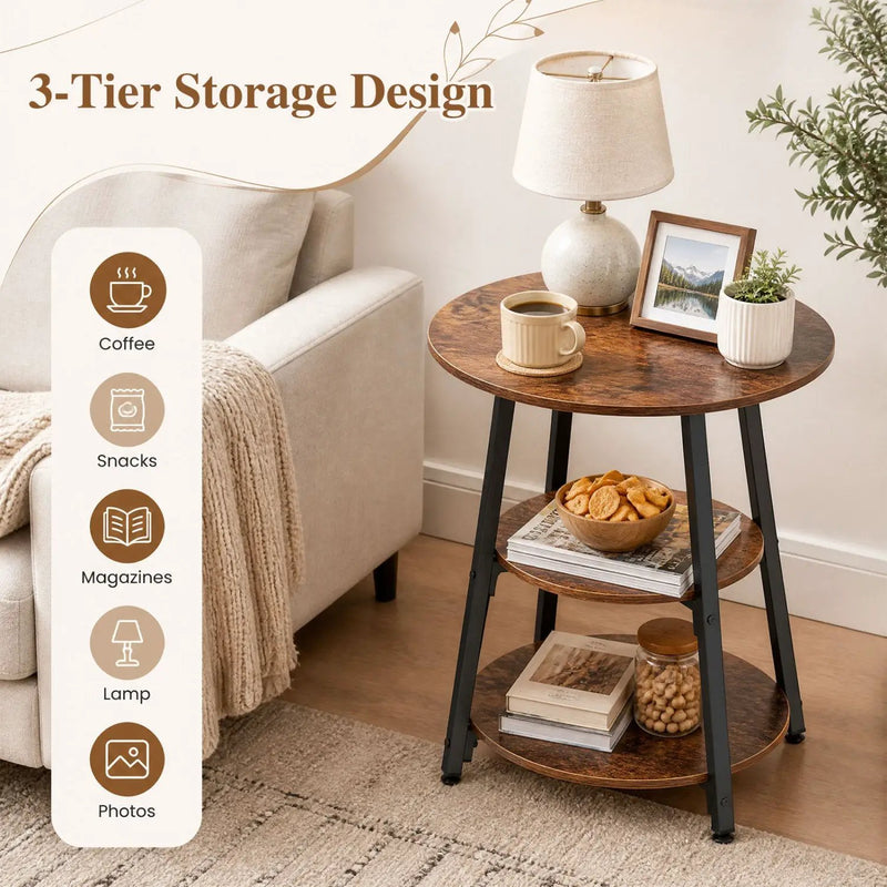 Industrial Side Tables Set of 2 with 3-Tier Shelves by DirectDeals