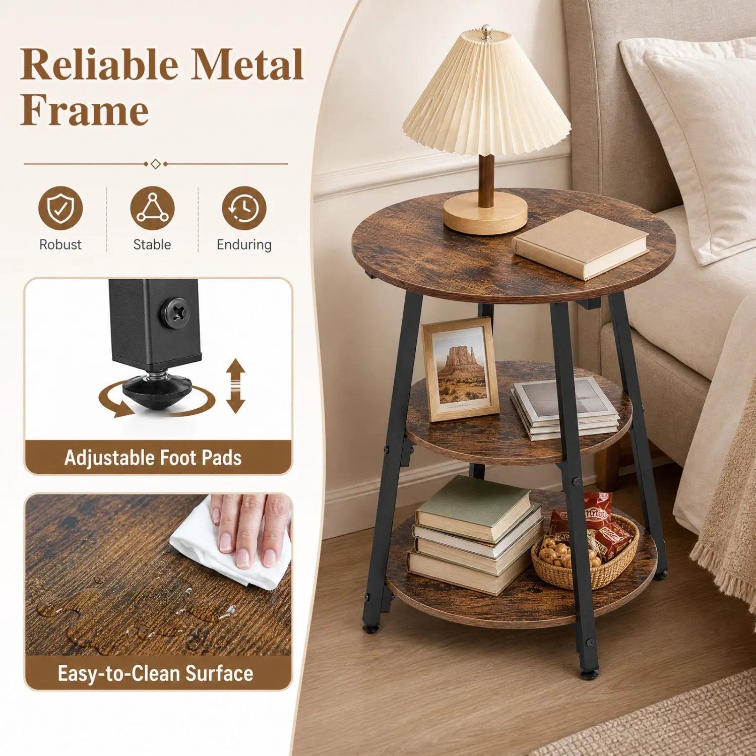Industrial Side Tables Set of 2 with 3-Tier Shelves by DirectDeals