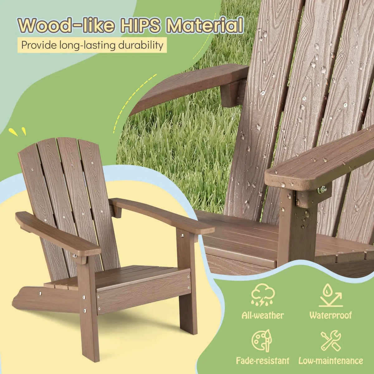 Set of 2 Kid's Adirondack Chair with with High Backrest and Armrests by DirectDeals