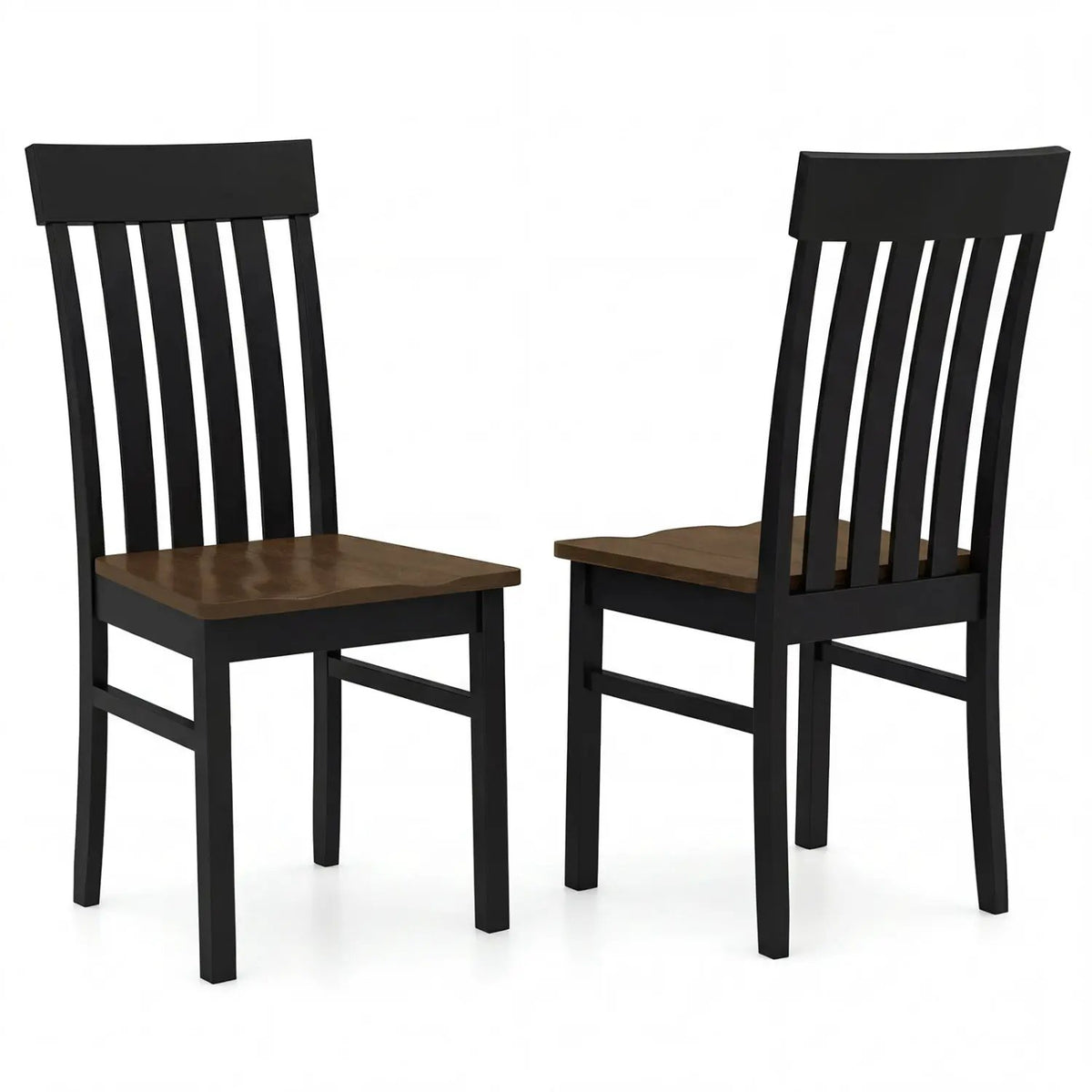 Set of 2 Kitchen Armless Dining Chairs with Slatted High Backrests-White by DirectDeals
