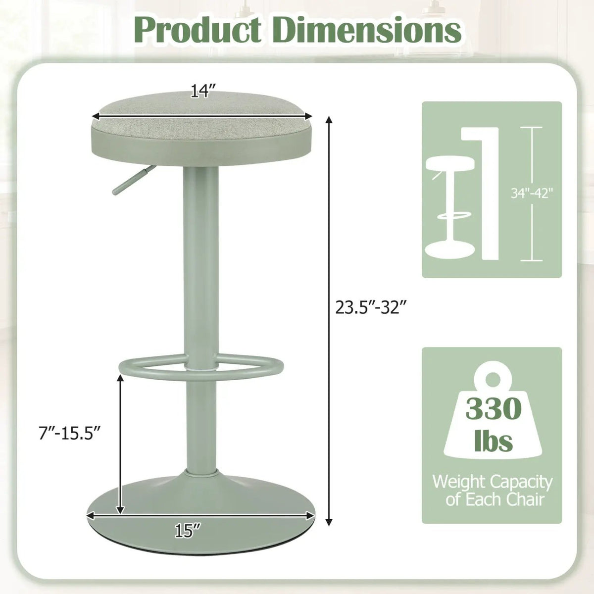 Adjustable Bar Stools Set of 2 with Padded Seat by DirectDeals