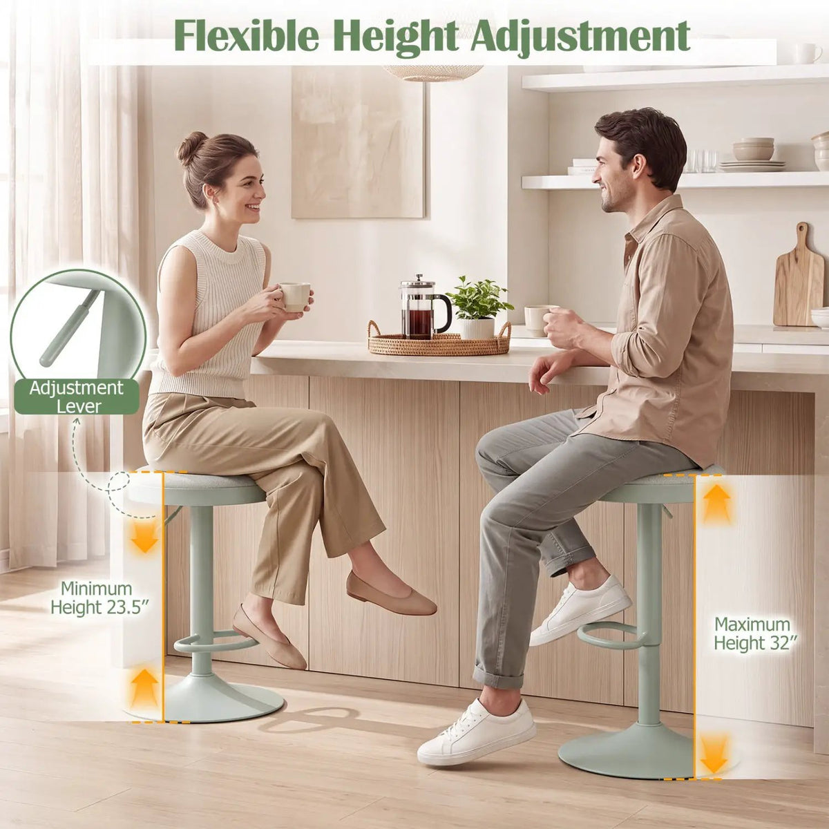 Adjustable Bar Stools Set of 2 with Padded Seat by DirectDeals