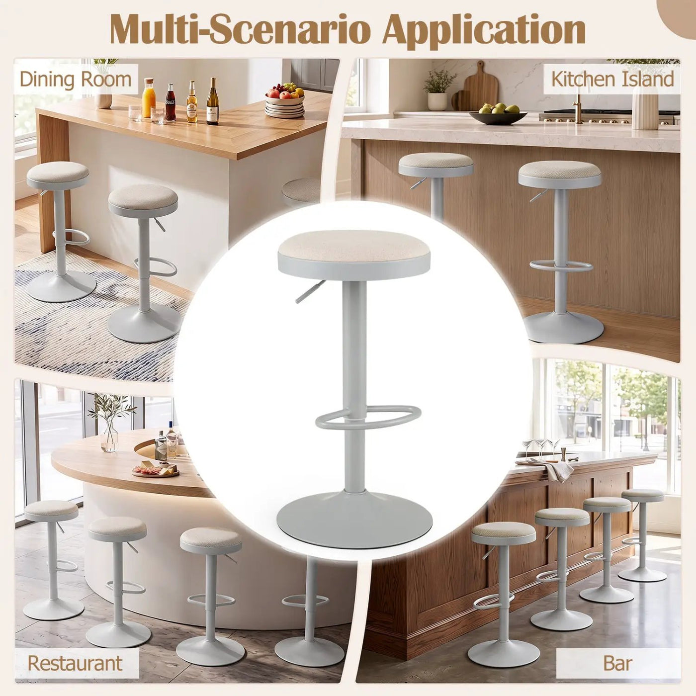 Adjustable Bar Stools Set of 2 with Padded Seat by DirectDeals