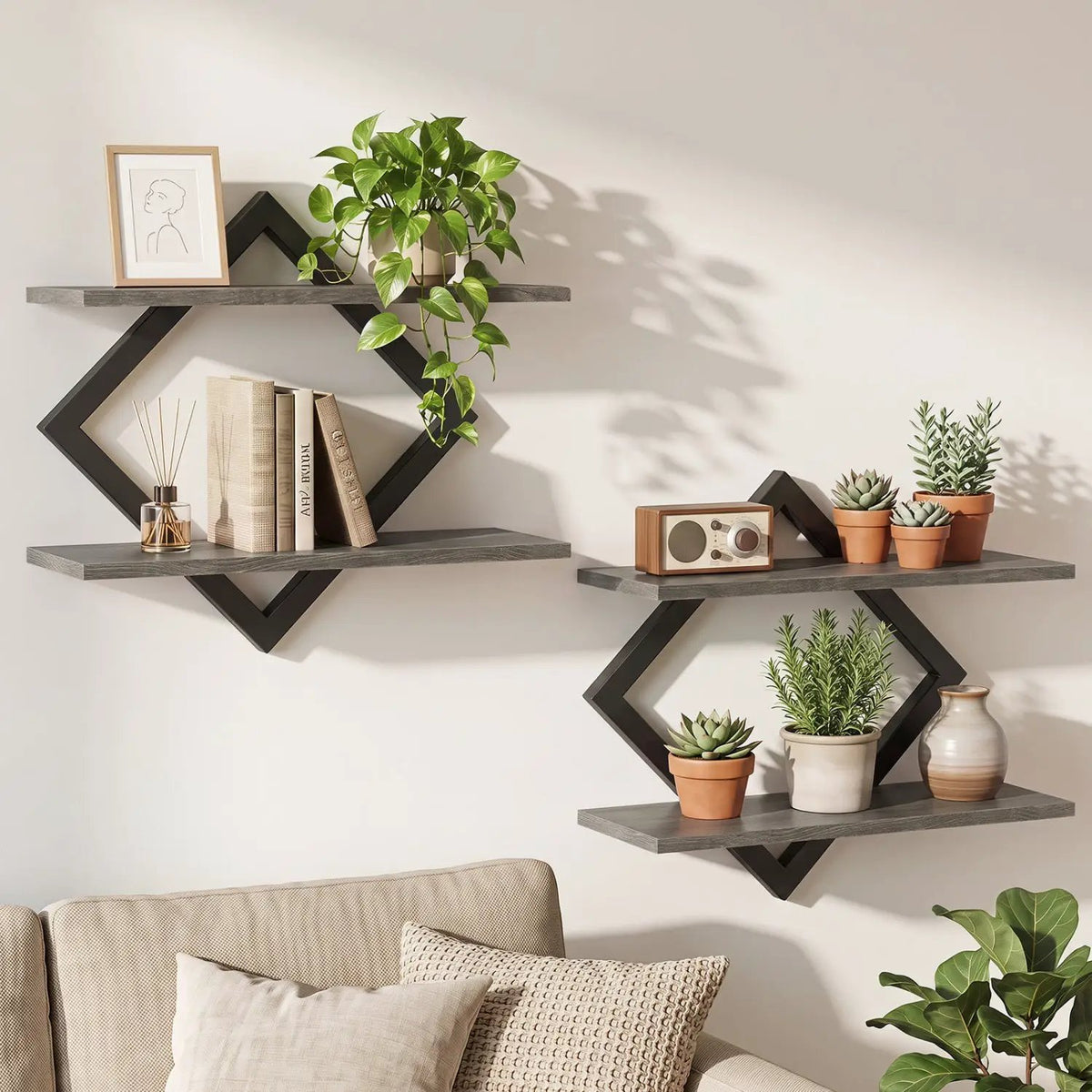 Metal Floating Wall Shelves Set of 2 with Geometric Frame by DirectDeals