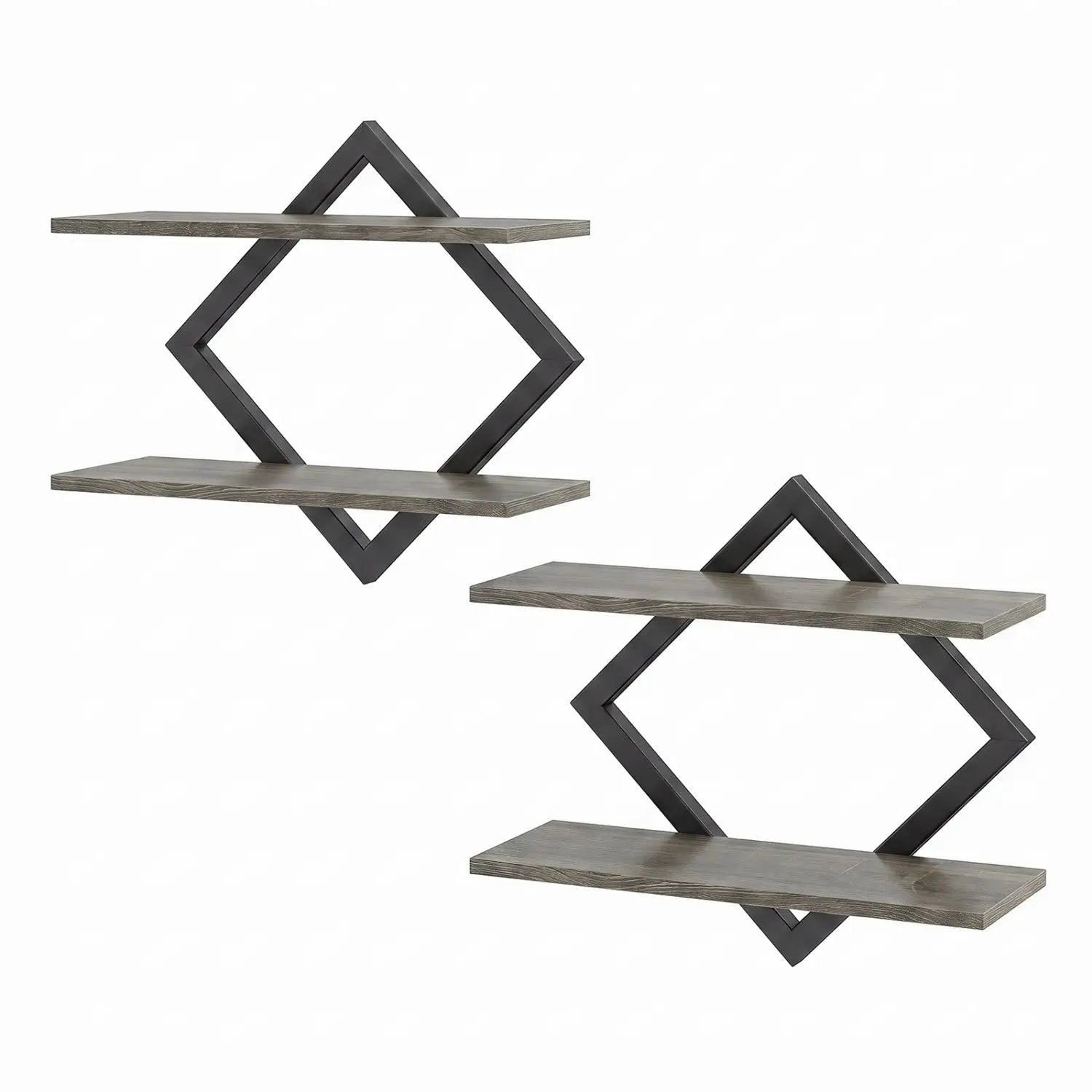 Metal Floating Wall Shelves Set of 2 with Geometric Frame by DirectDeals