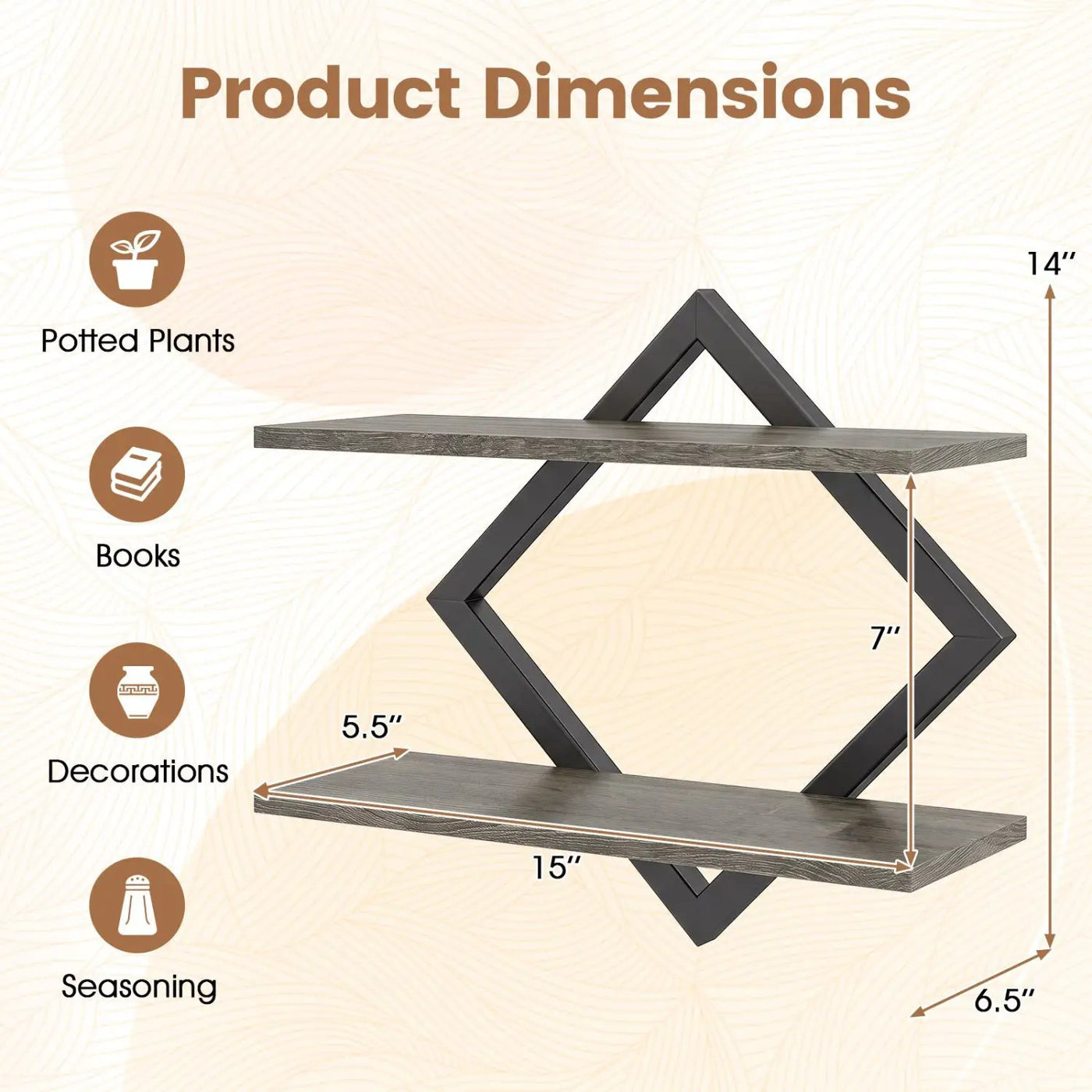Metal Floating Wall Shelves Set of 2 with Geometric Frame by DirectDeals