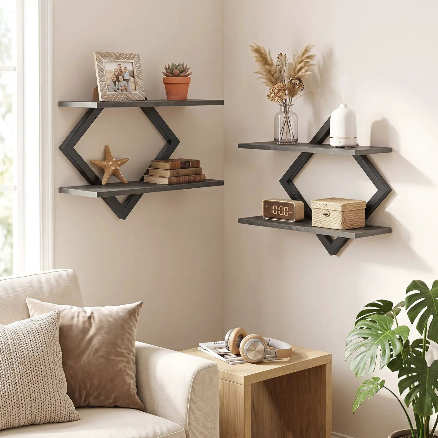 Metal Floating Wall Shelves Set of 2 with Geometric Frame by DirectDeals