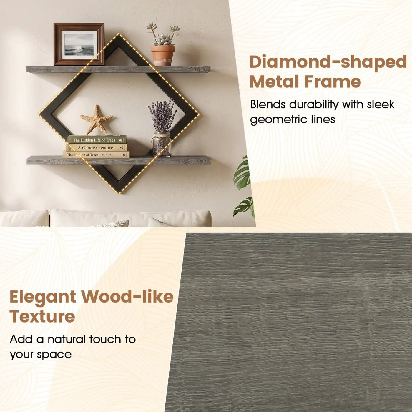Metal Floating Wall Shelves Set of 2 with Geometric Frame by DirectDeals