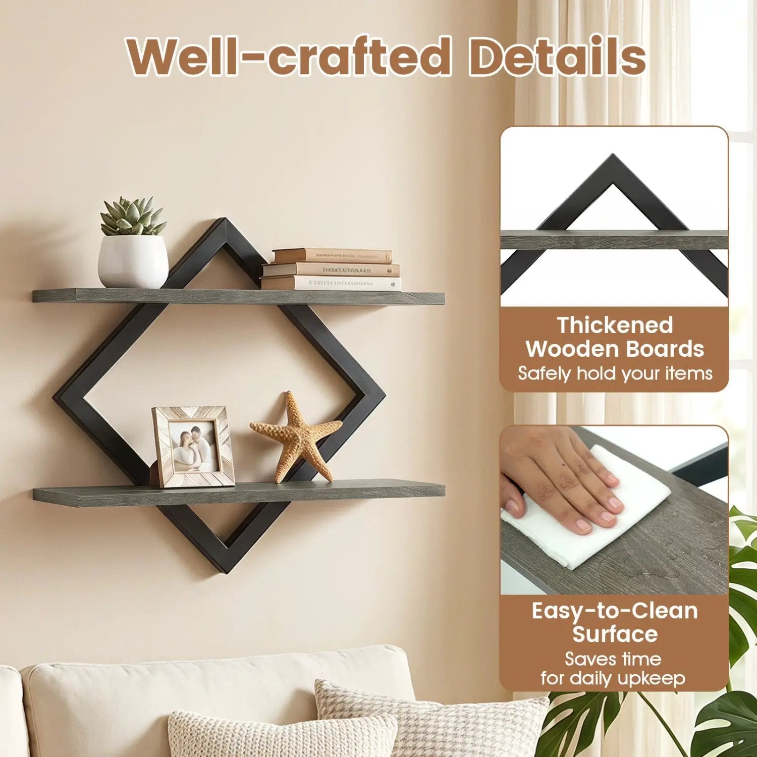 Metal Floating Wall Shelves Set of 2 with Geometric Frame by DirectDeals