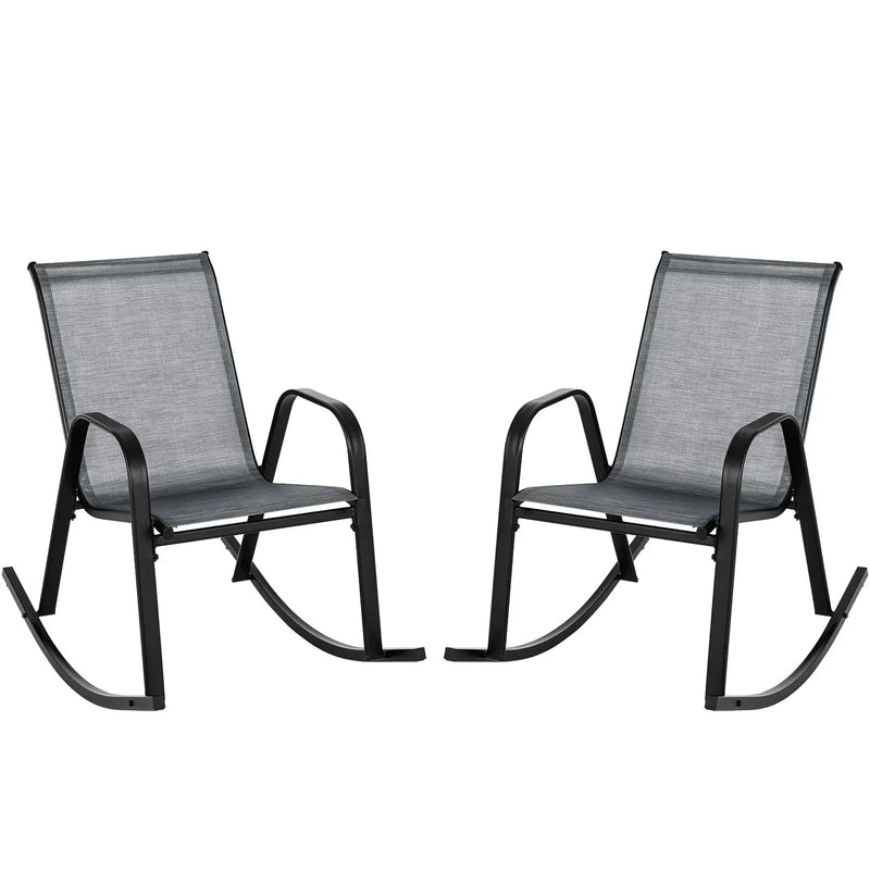 Set of 2 Metal Patio Rocking Chair with Breathable Seat Fabric by DirectDeals