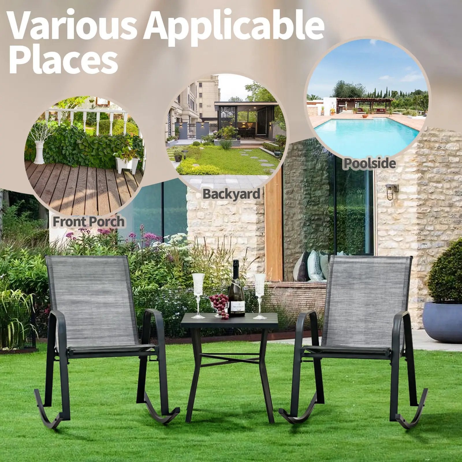 Set of 2 Metal Patio Rocking Chair with Breathable Seat Fabric by DirectDeals
