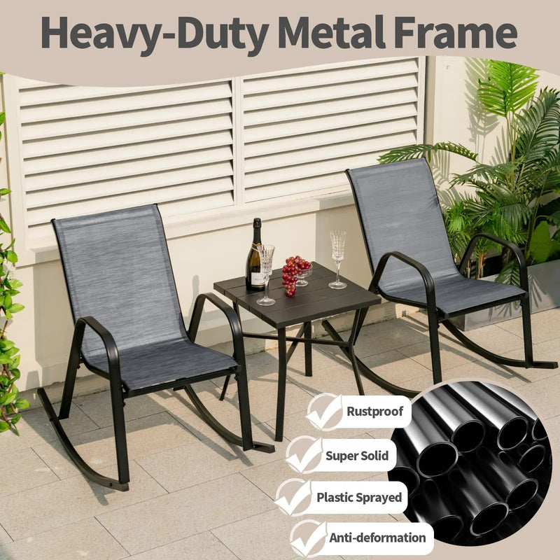 Set of 2 Metal Patio Rocking Chair with Breathable Seat Fabric by DirectDeals