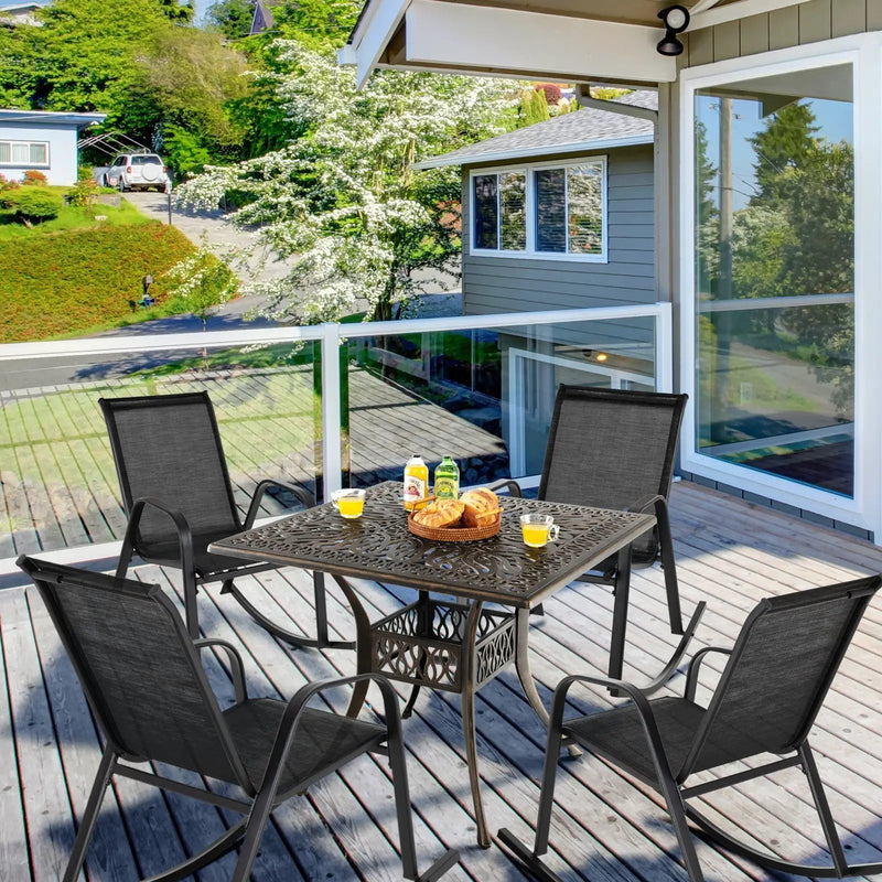 Set of 2 Metal Patio Rocking Chair with Breathable Seat Fabric by DirectDeals