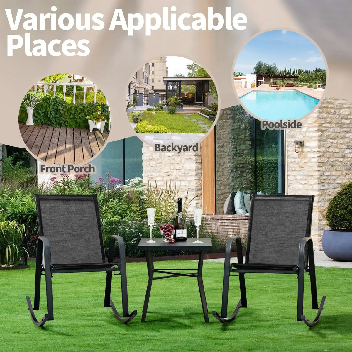 Set of 2 Metal Patio Rocking Chair with Breathable Seat Fabric by DirectDeals