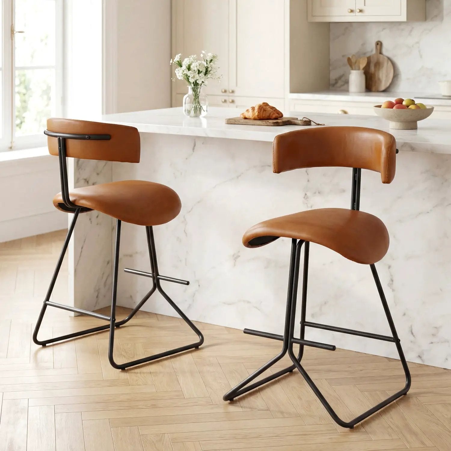 Set of 2 Modern Counter Height Stools 25 Inch Faux Leather Upholstered by DirectDeals