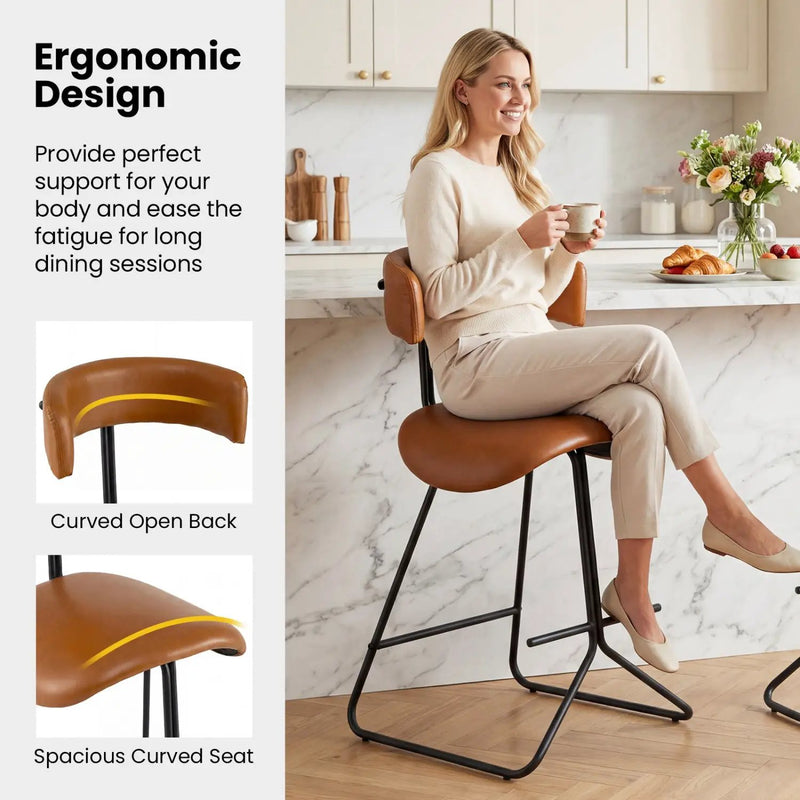 Set of 2 Modern Counter Height Stools 25 Inch Faux Leather Upholstered by DirectDeals