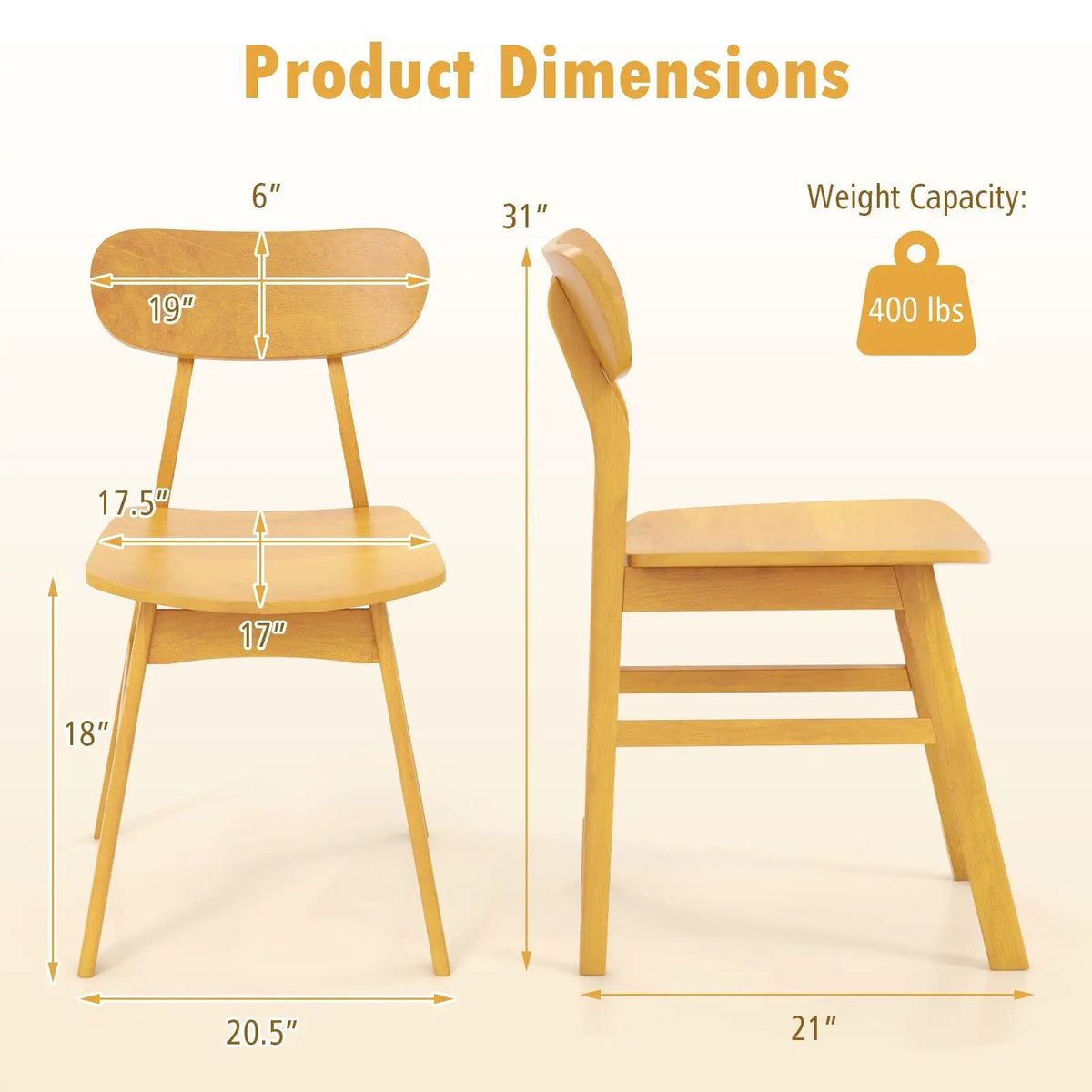 Set of 2 Modern Dining Chairs with Curved Backrest and Seat by DirectDeals