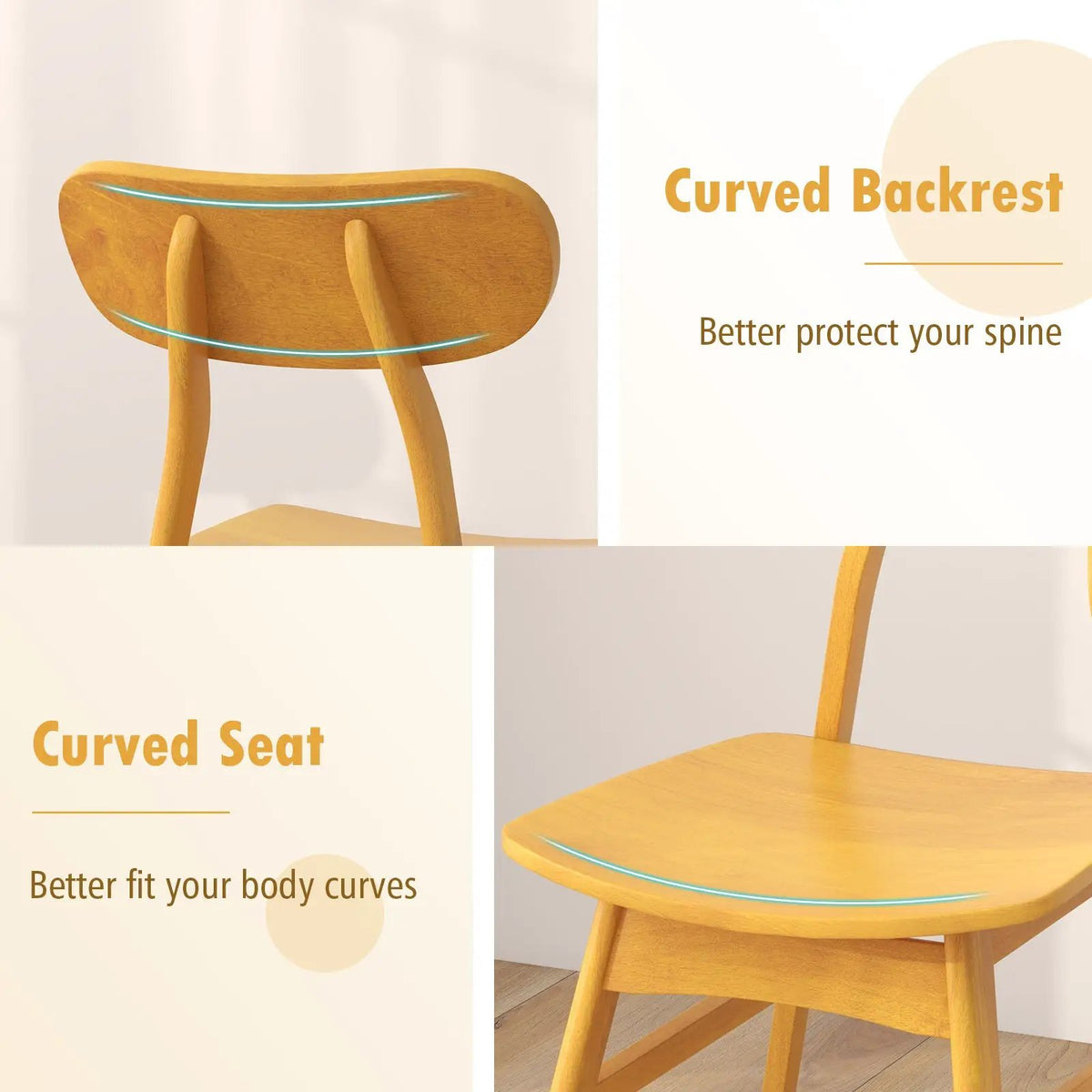 Set of 2 Modern Dining Chairs with Curved Backrest and Seat by DirectDeals