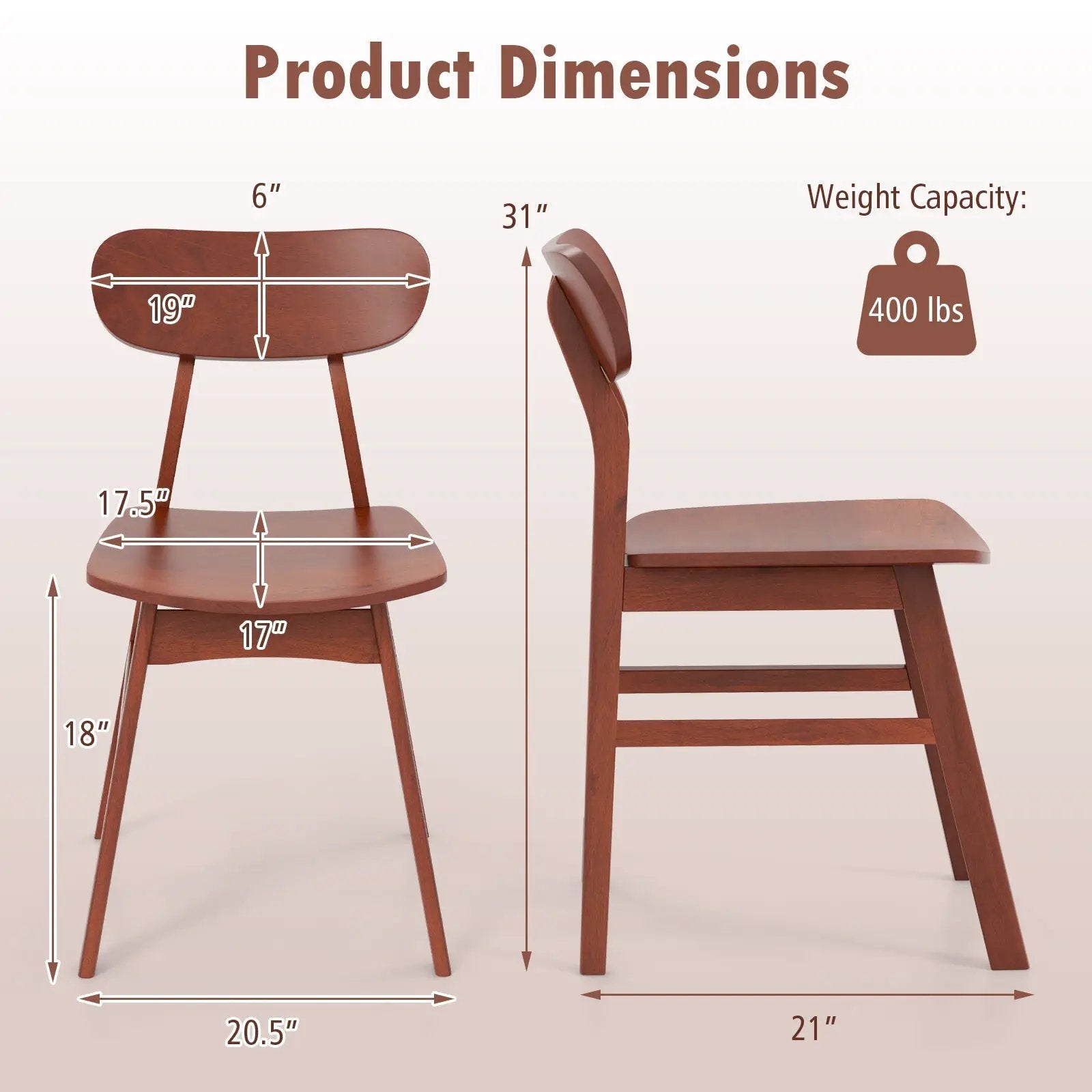 Set of 2 Modern Dining Chairs with Curved Backrest and Seat by DirectDeals
