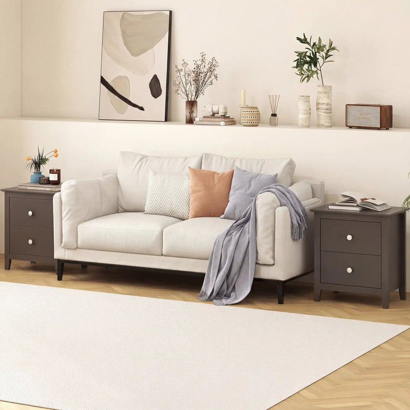 Set of 2 Modern Nightstand with two Drawers for Small Spaces-Rustic Brown by DirectDeals
