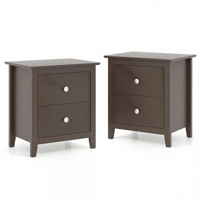 Set of 2 Modern Nightstand with two Drawers for Small Spaces-Rustic Brown by DirectDeals