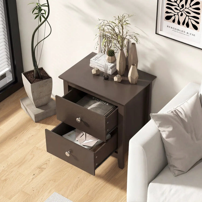 Set of 2 Modern Nightstand with two Drawers for Small Spaces-Rustic Brown by DirectDeals