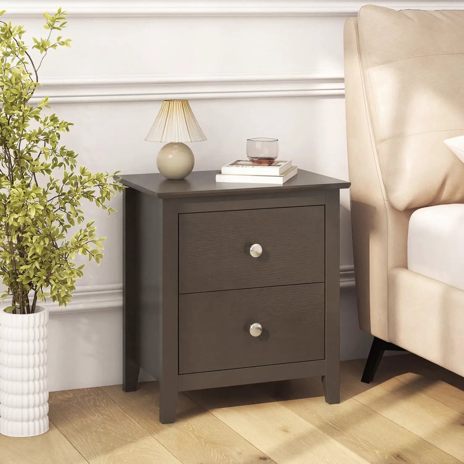 Set of 2 Modern Nightstand with two Drawers for Small Spaces-Rustic Brown by DirectDeals