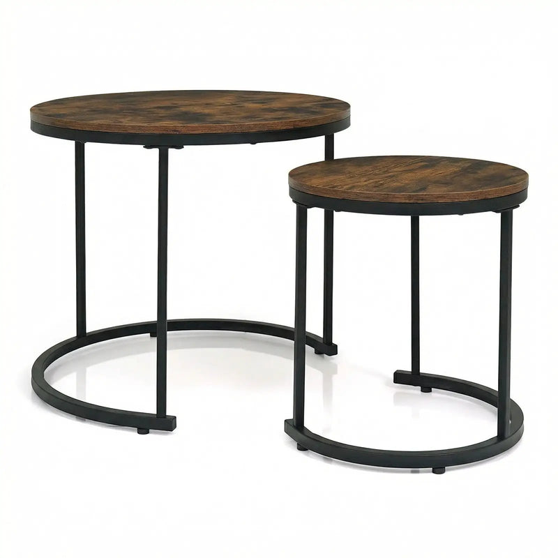 Set of 2 Modern Round Stacking Nesting Coffee Tables for Living Room by DirectDeals