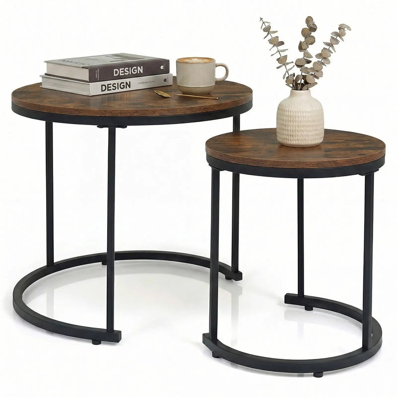 Set of 2 Modern Round Stacking Nesting Coffee Tables for Living Room by DirectDeals