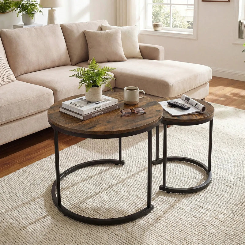 Set of 2 Modern Round Stacking Nesting Coffee Tables for Living Room by DirectDeals