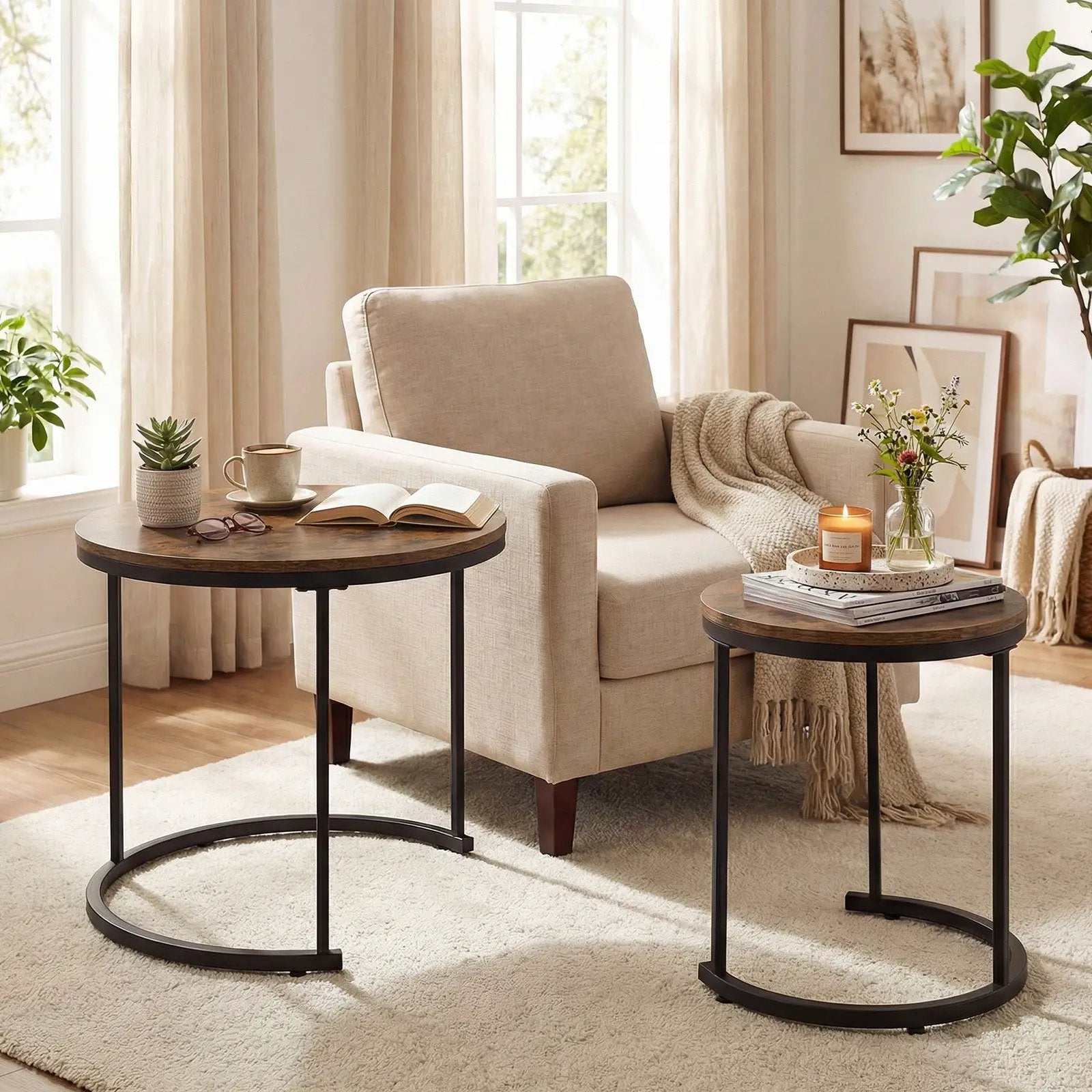 Set of 2 Modern Round Stacking Nesting Coffee Tables for Living Room by DirectDeals